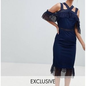 PrettyLittleThing Lace Strappy Midi Dress Navy Blue Size US 6